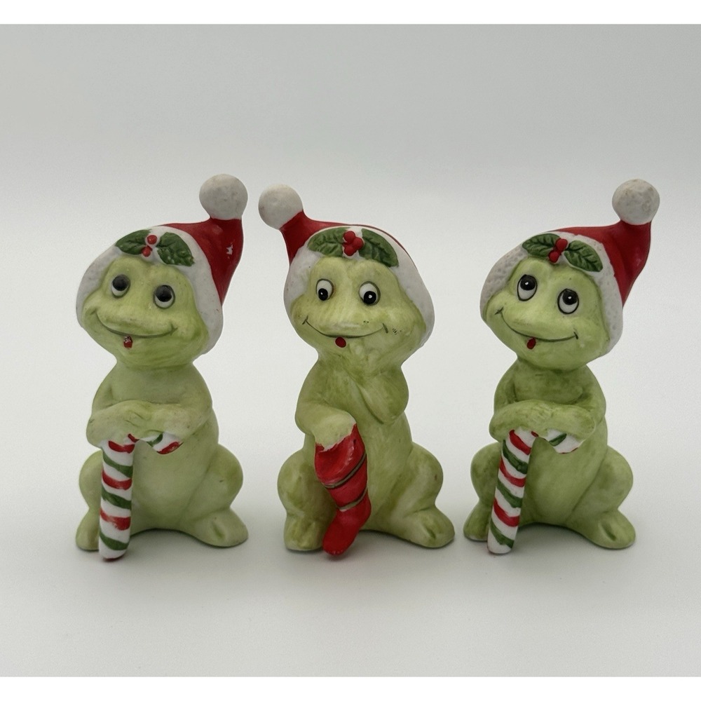 Vintage Taiwan Christmas Elf Pixie Figurines Set of 3 Ceramic Candy Cane Decor